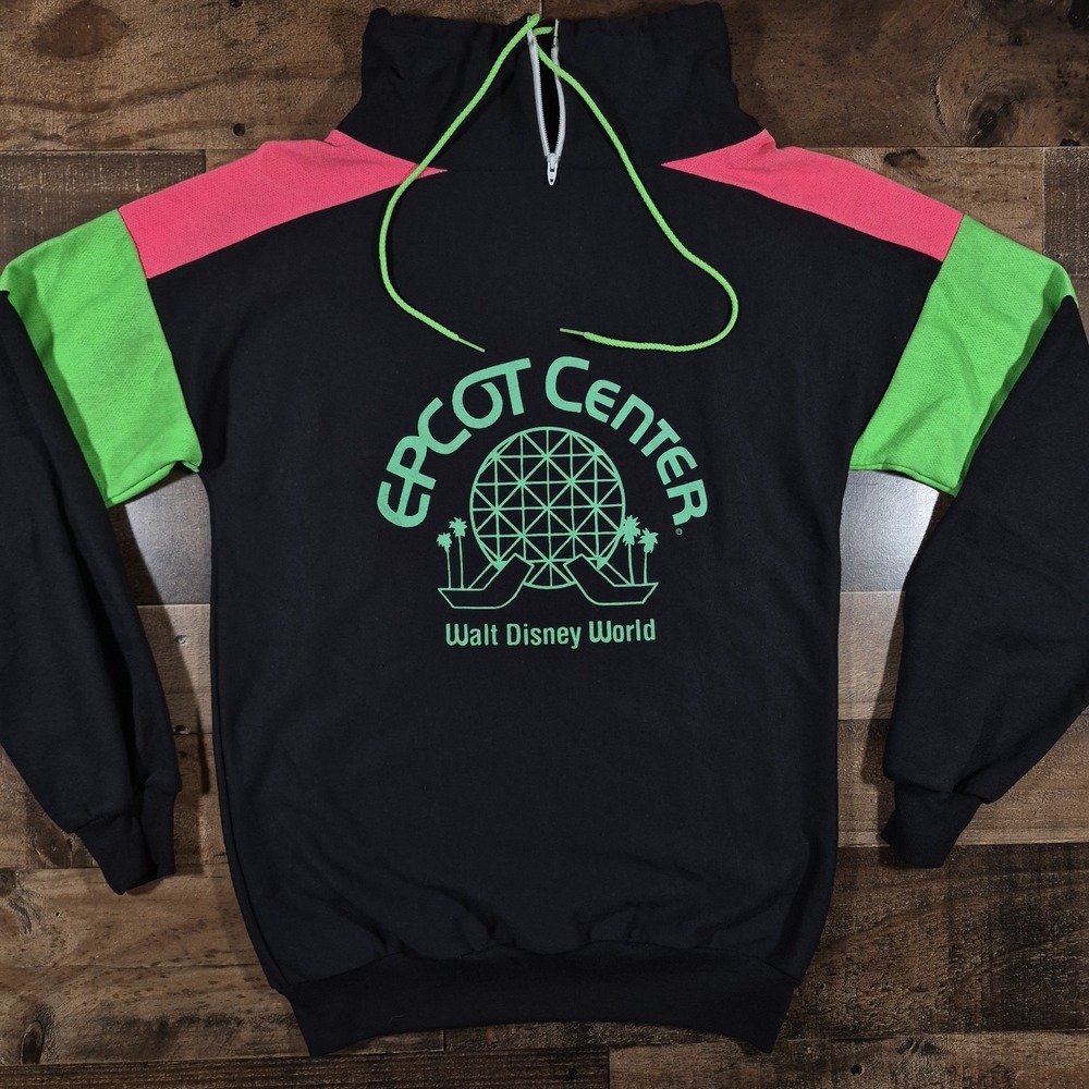 Vintage Epcot Center Sweatshirt Small Black Neon Green Pink 80s 90s USA Made